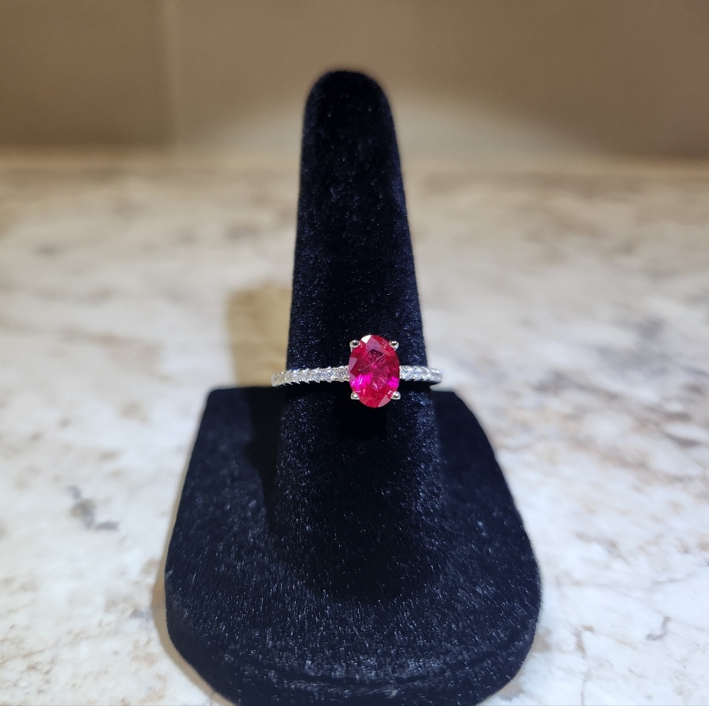 New 0.5 Carat Red "Pigeon Blood" Ruby With Diamonds 925 S.S Ring - Picture 6 of 8